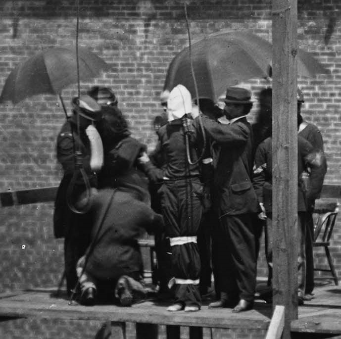 [Credit: Close-up of Mary Surratt, the first woman executed by the United States federal government as one of the Lincoln conspirators. She protested her innocence to the end./Alexander Gardner.]